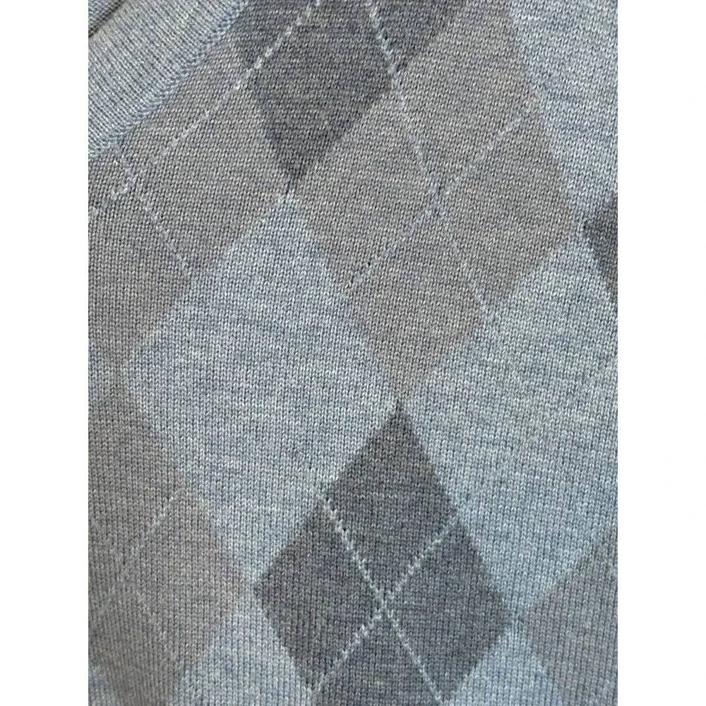 Calvin Klein Men's V-Neck Argyle Sweater Long Sleeve 100% Pima Cotton Blue Large